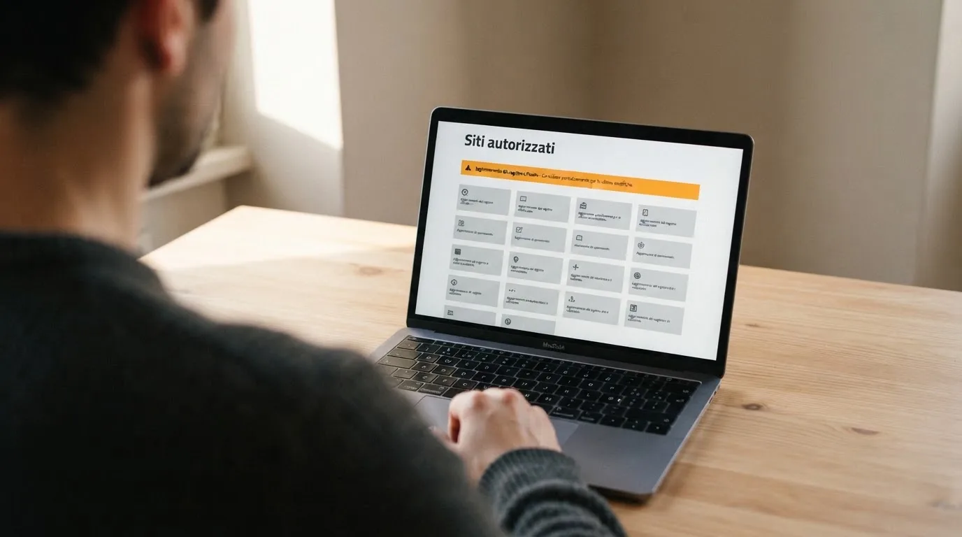 Persona davanti a un portatile che legge una pagina informativa sul gioco online in Italia — casino no adm