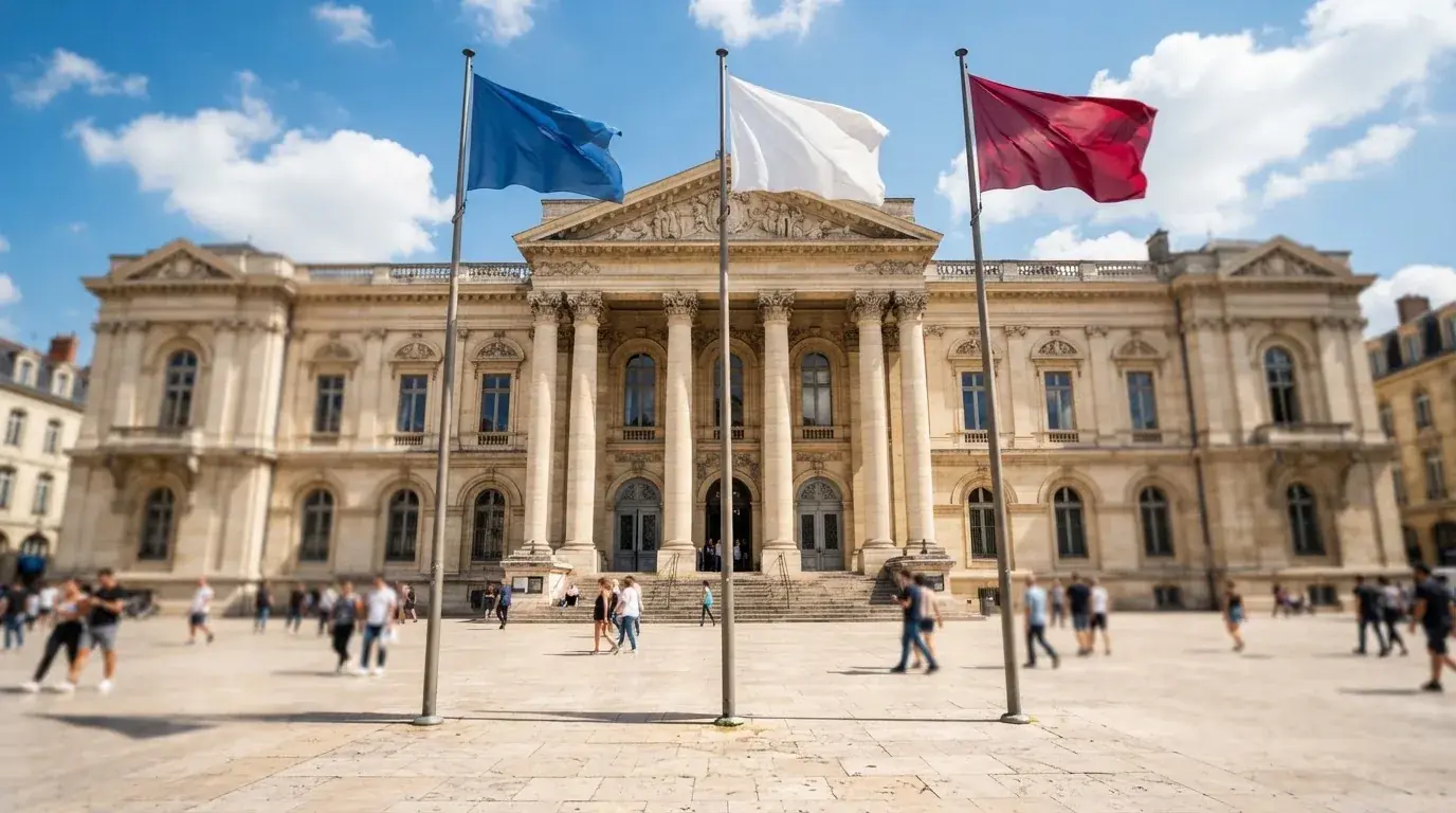 Palazzo istituzionale con bandiere al vento in una piazza soleggiata — casinò non aams che accettano dogecoin