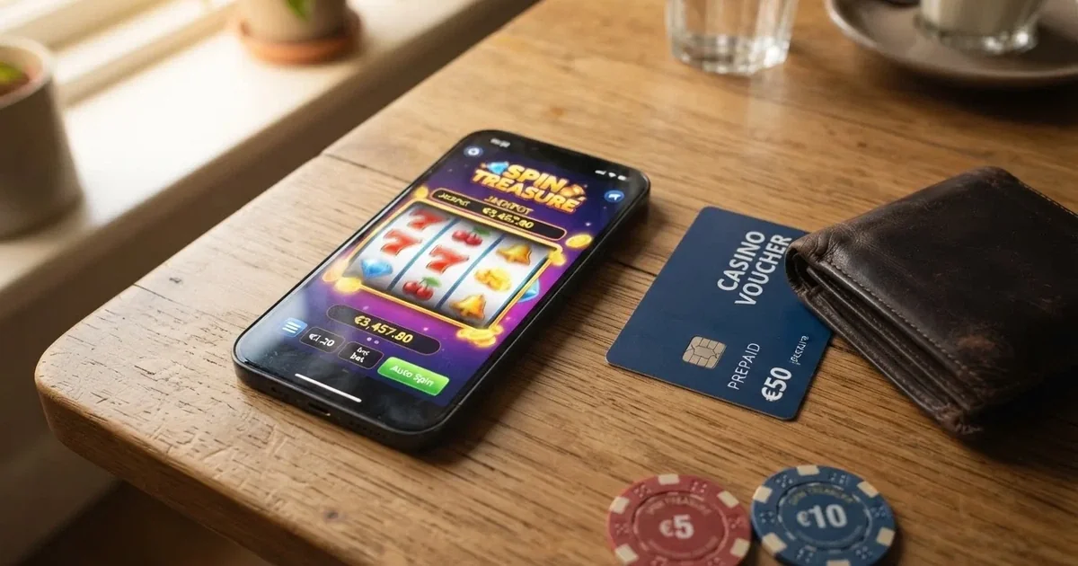 Terminale di pagamento e smartphone su un tavolo di legno accanto a un portafoglio — casino non aams che accettano postepay