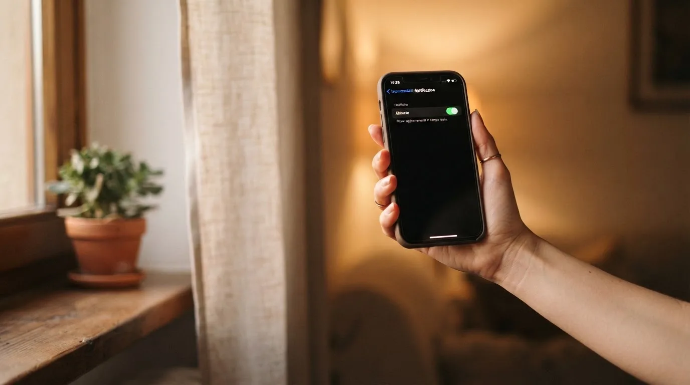Mano che tiene uno smartphone accanto a una finestra, luce serale tranquilla — casino online con algoritmo unbiased