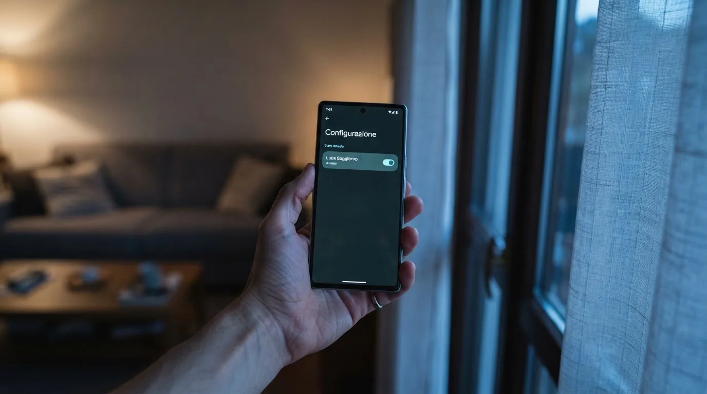 Mano che tiene uno smartphone accanto a una finestra, luce serale tranquilla — casino online italiani autorizzati aams