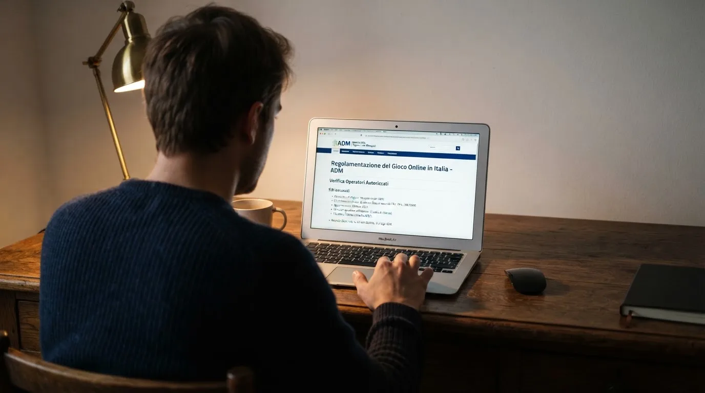 Persona davanti a un portatile che legge una pagina informativa sul gioco online in Italia — casino online sanremo
